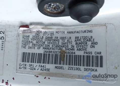 2008 Toyota Corolla Ce z USA, uszkodzony, nr VIN 1NXBR32E38Z968084